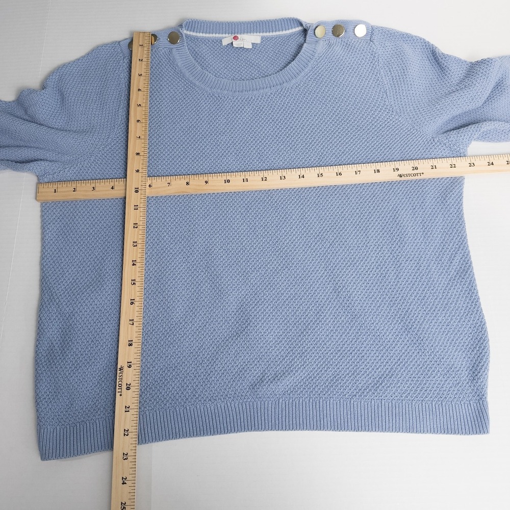 Boden Textured Cotton Button Shoulder Sweater Womens Large Blue Preppy Coastal - Picture 4 of 16